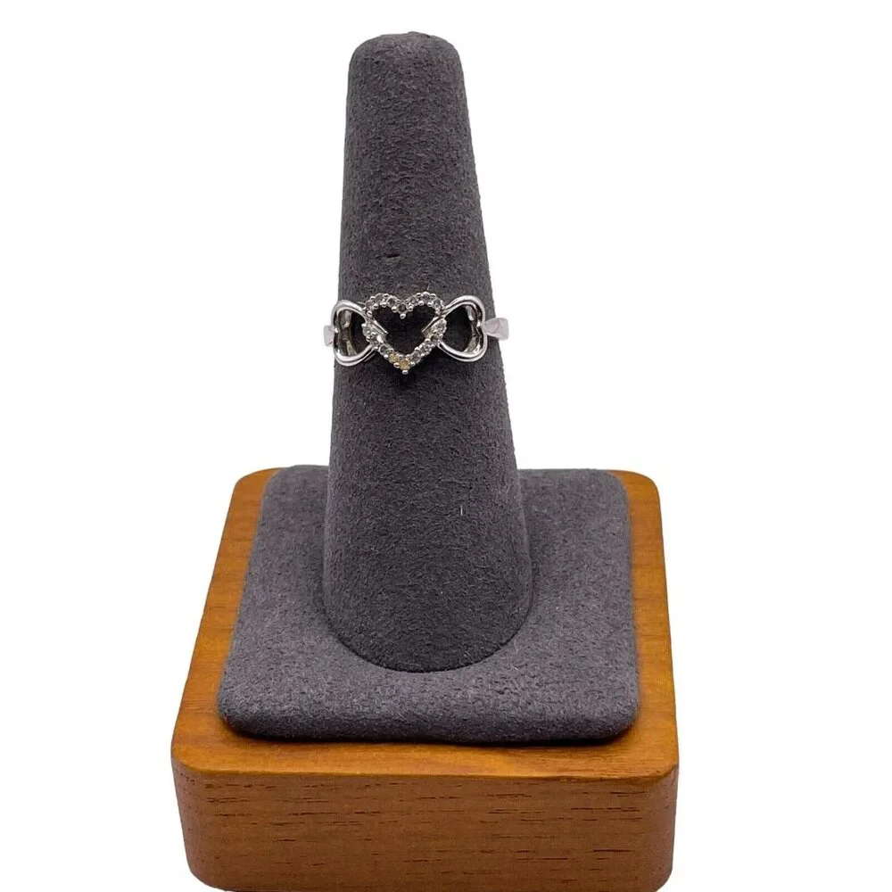 Diamond Linked Heart Promise Ring 10k‎ White Gold Size 6.5 Past Present Future